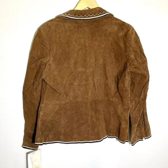 Pamela McCoy Brown Suede Leather Blazer Western Embellished‎ Jacket - Picture 5 of 8